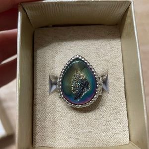 Sterling silver drusy quartz size 6 ring